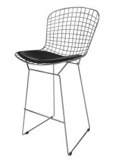 Taburete Bertoia Plus Cromado Tapizado Negro